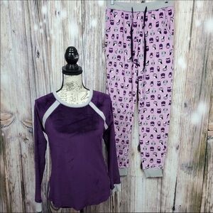 Cuddl Duds Purple Owl Print Ultra Plush Velvet Fleece Pajama Set